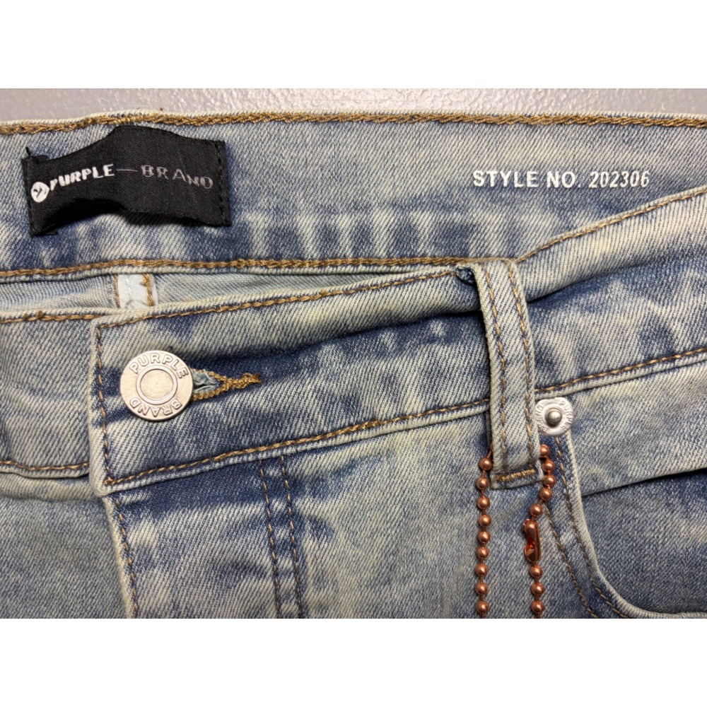 Purple Brand Jeans Mens 34 Light Blue Logo Graphic Slim Fit Denim 202306 NWT - Picture 3 of 10